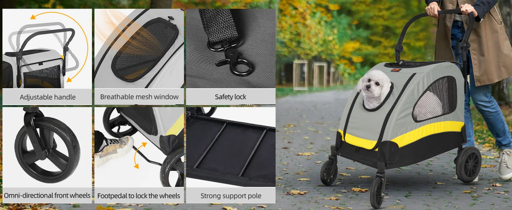 Premium Heavy Duty Pet Stroller with 4 Wheels and Brake - Foldable (Small)