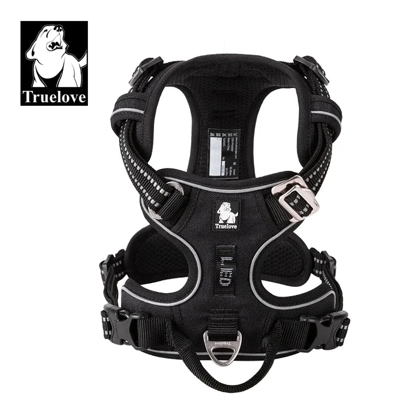 Dog Harness with Breathable Mesh Padding and reflective trim - Adjustable Lightweight Fit, Black, size XL
