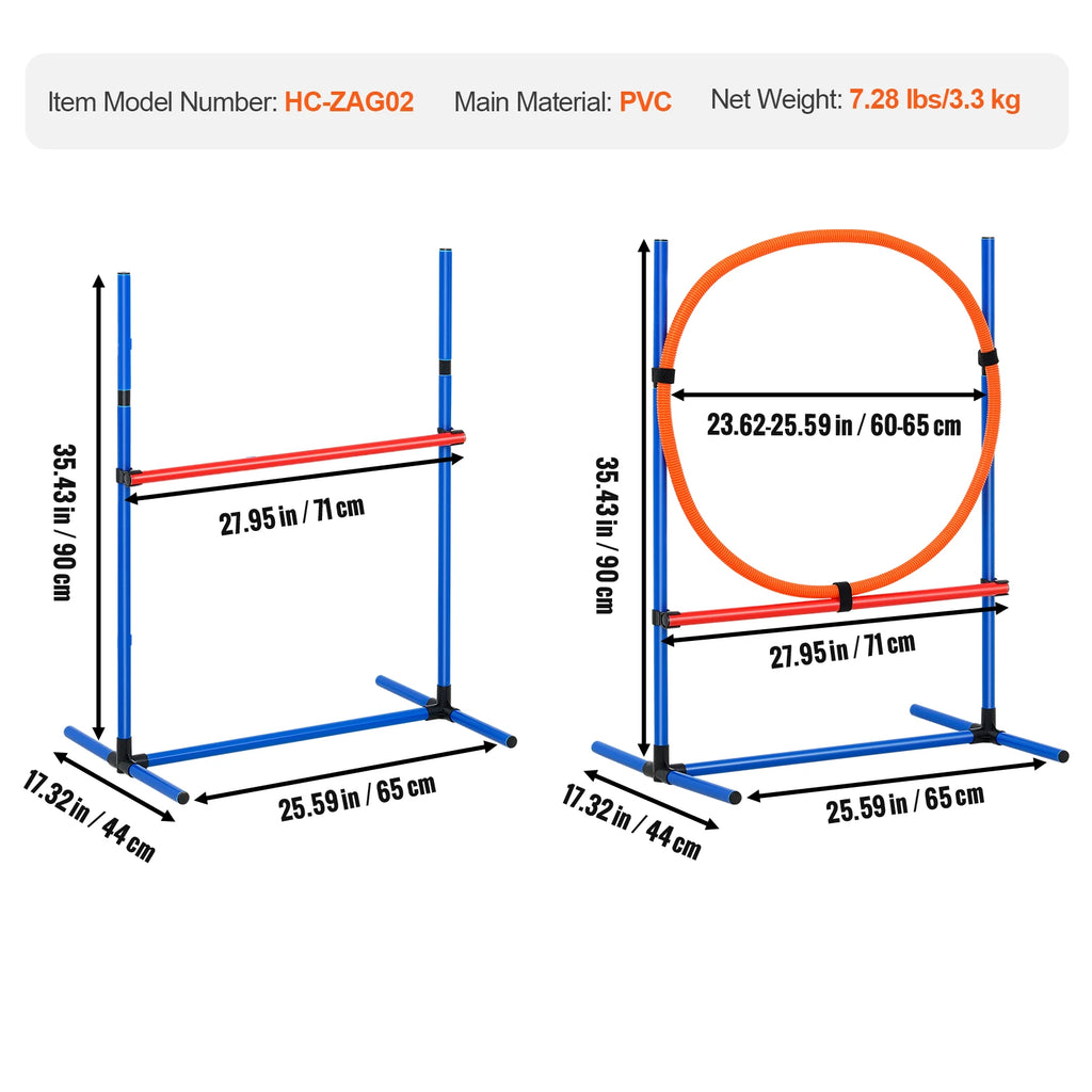Dog Agility Training Equipment Set with Adjustable Hurdles and Weave Poles - 7 Piece