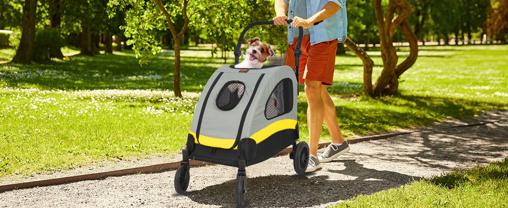 Heavy Duty Pet Stroller with 4 Wheels and Brake - Foldable. (Medium)