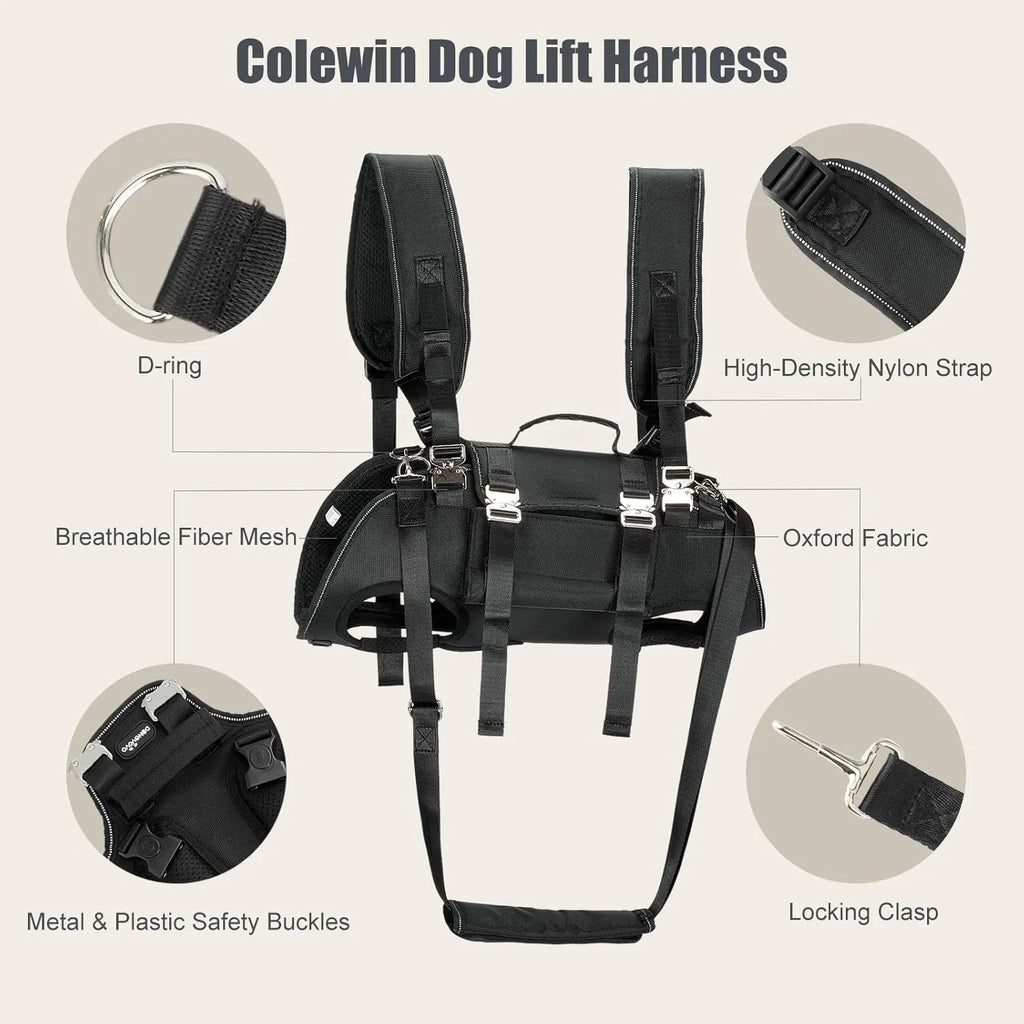 Dog Sling Carrier Lift Harness with Reinforced Handles and Adjustable Fit for Small to Medium Dogs - Black, Size S (2-3.5kg)