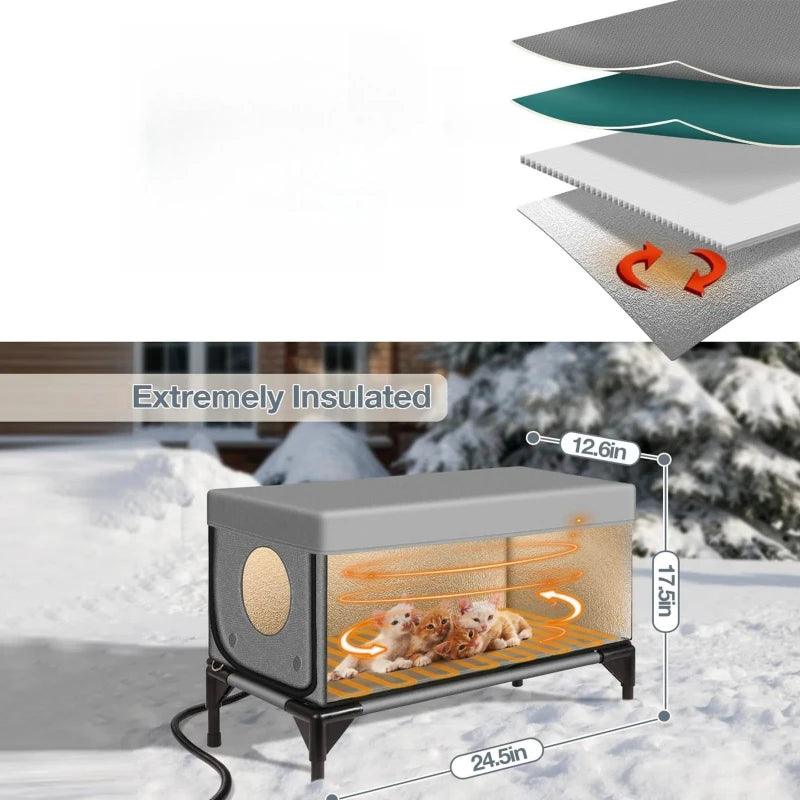 Lightweight Foldable Waterproof Cat Shelter with Insulated Warming Function - Medium 53 x 33 x 30cm