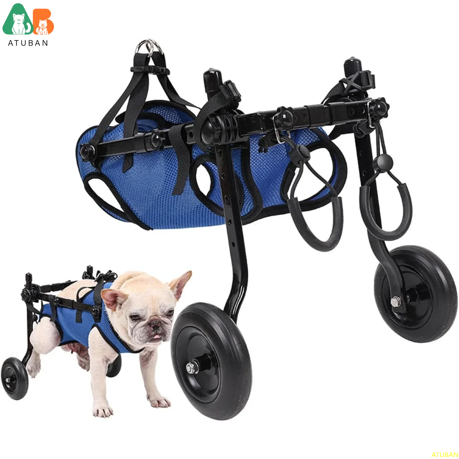 Adjustable Pet Wheelchair Cart for Dogs and Cats Lightweight Aluminum Frame Hind Leg Support, Size S (see sizing chart)