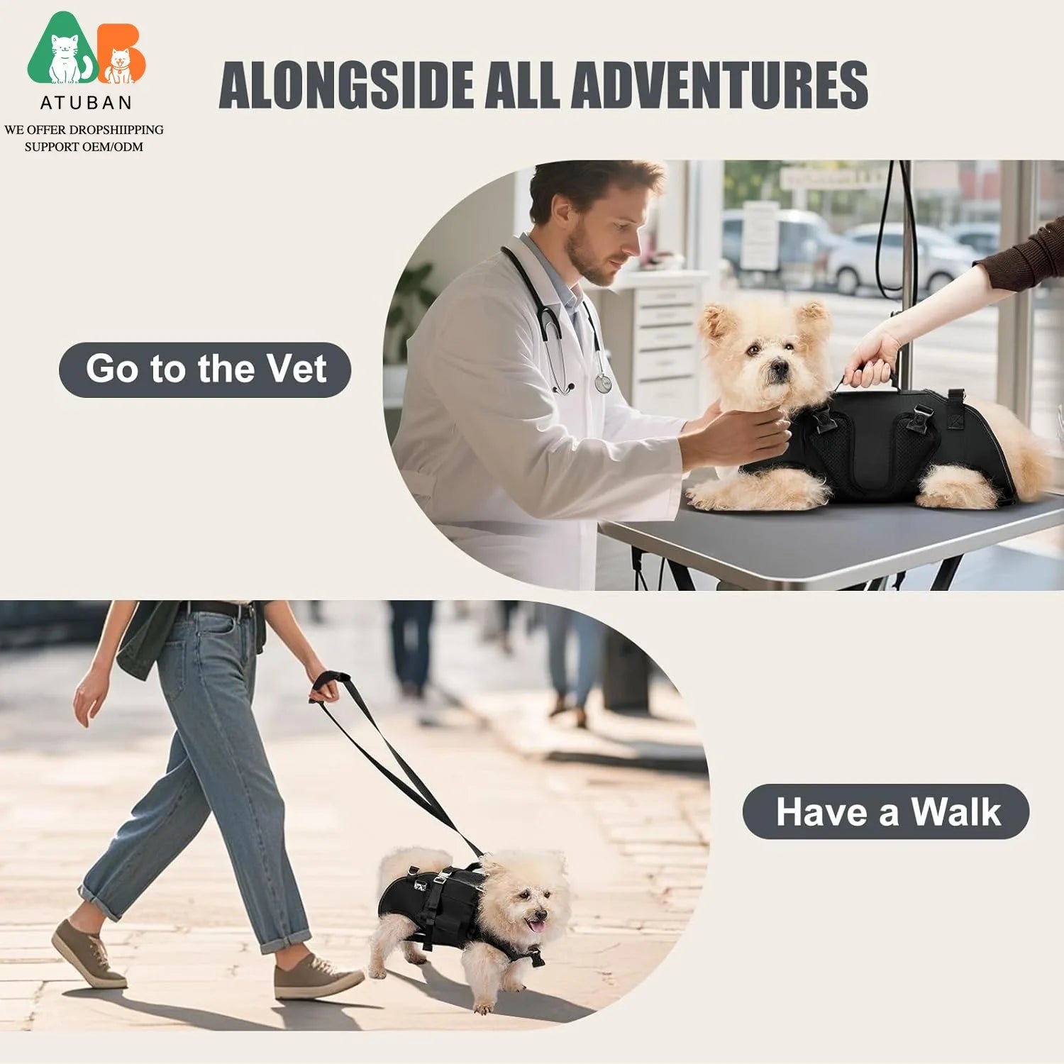 Dog Sling Carrier Lift Harness with Reinforced Handles and Adjustable Fit for Small to Medium Dogs - Black, Size S (2-3.5kg)