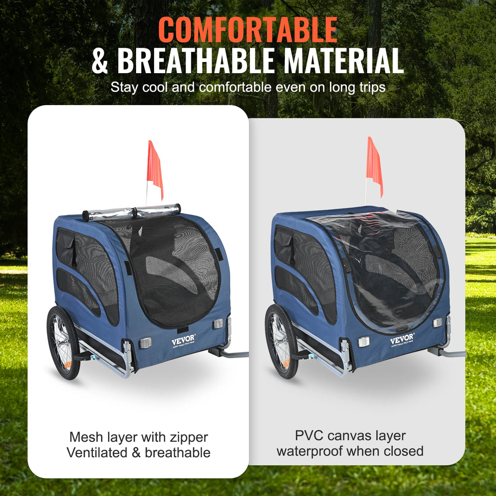Dog Bicycle Trailer Carrier Foldable Heavy Duty Steel Frame 100lb Capacity with Reflectors Flag