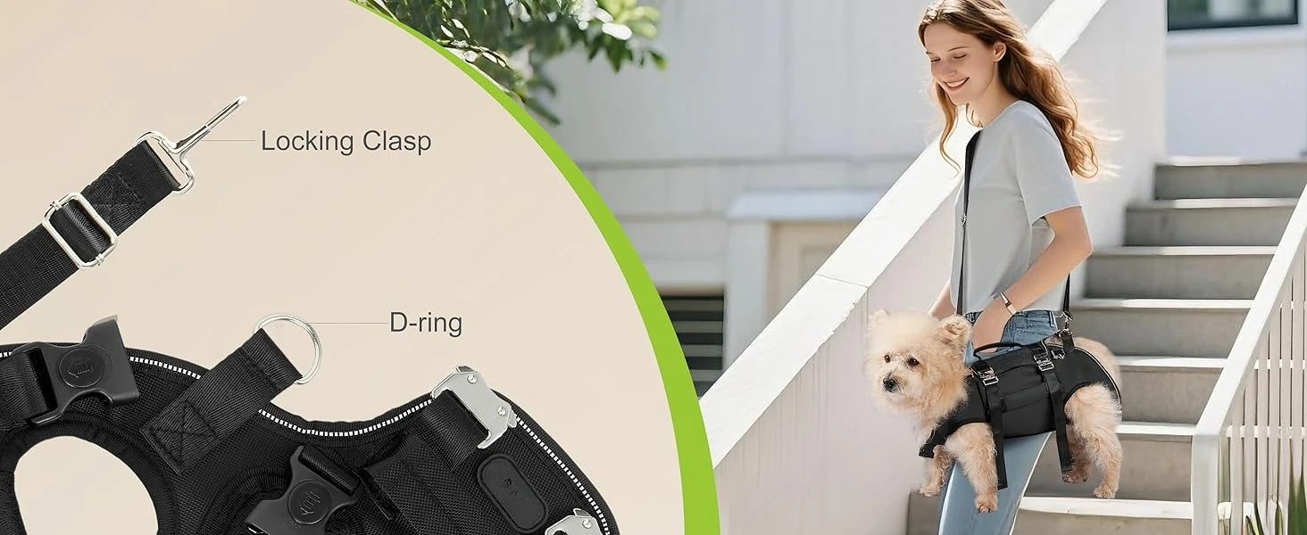 Dog Sling Carrier Lift Harness with Reinforced Handles and Adjustable Fit for Small to Medium Dogs - Black, Size S (2-3.5kg)
