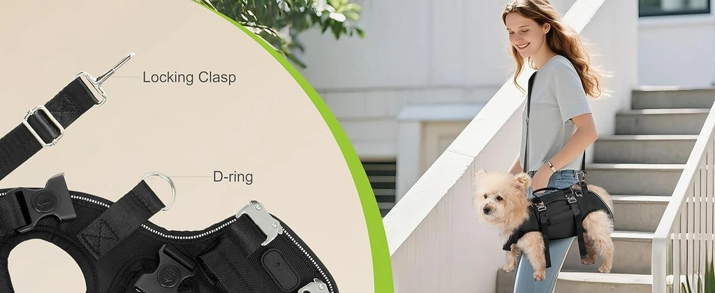 Dog Sling Carrier Lift Harness with Reinforced Handles and Adjustable Fit for Small to Medium Dogs - Black, Size L-7.1-11KG
