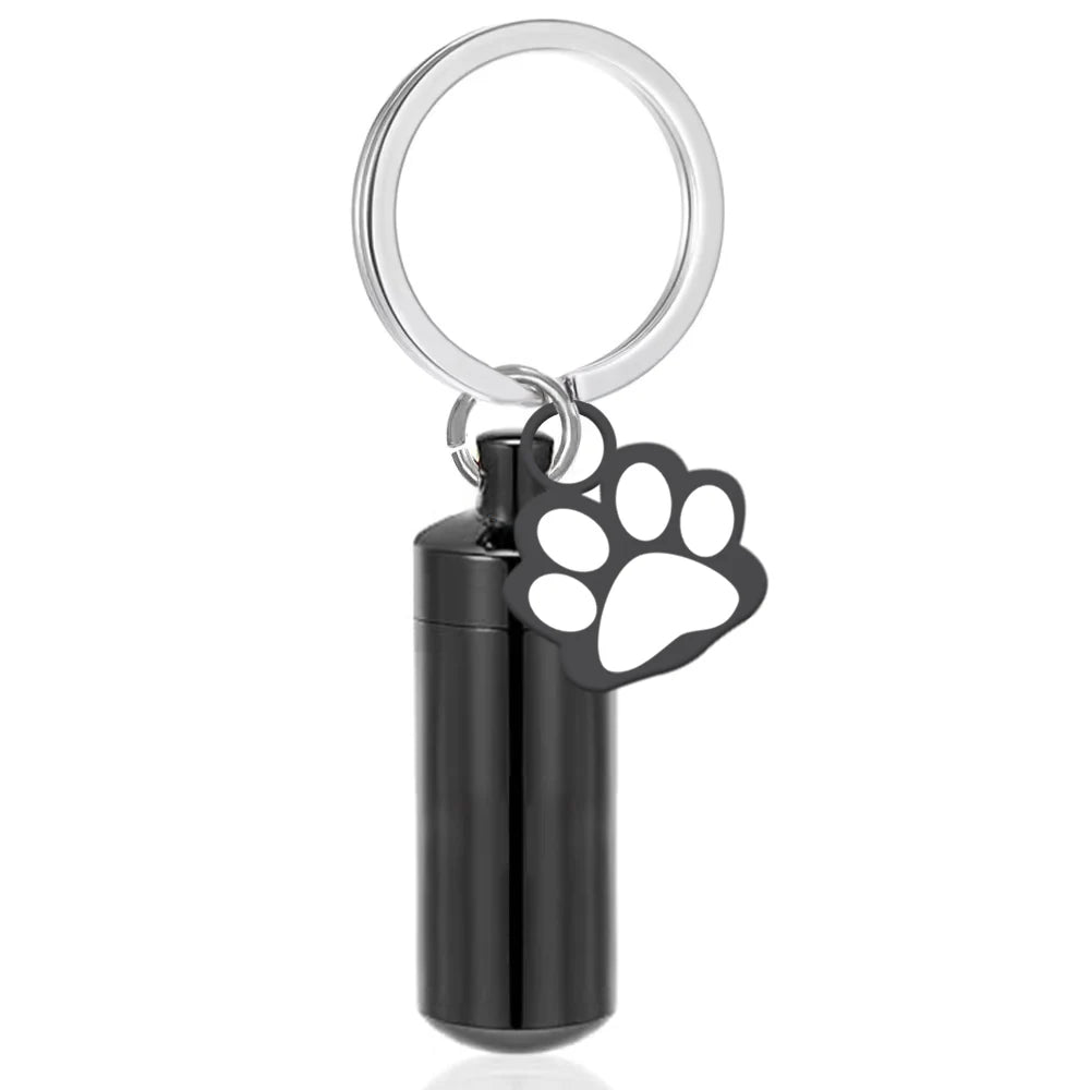 Paw Print Cylinder Pet Urn Pendant Keychain Stainless Steel with Funnel Included - Purple