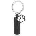 Paw Print Cylinder Pet Urn Pendant Keychain Stainless Steel with Funnel Included - Black
