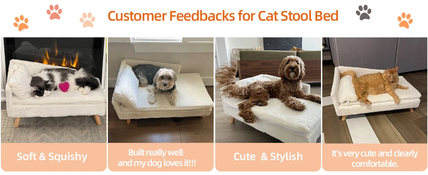 Luxury elevated Pet Lounger Sofa Bed with Plush Cushion and Wooden Legs Raised Backrest for Dogs and Cats. (Small 67.5 x 38cm, 20kg)