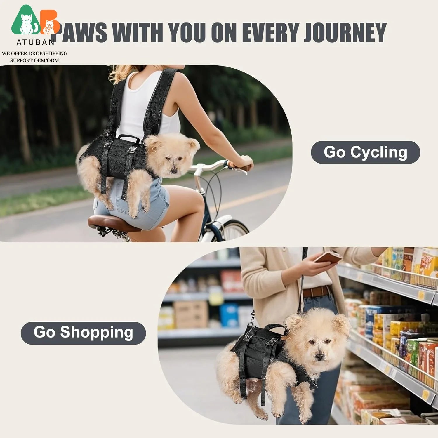 Dog Sling Carrier Lift Harness with Reinforced Handles and Adjustable Fit for Small to Medium Dogs - Black, Size M (3.6-7kg)
