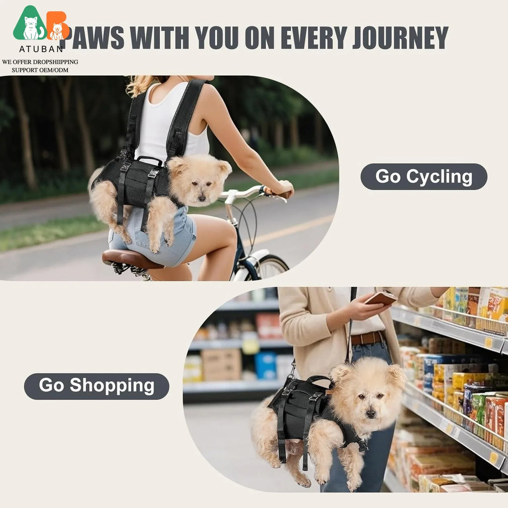 Dog Sling Carrier Lift Harness with Reinforced Handles and Adjustable Fit for Small to Medium Dogs - Black, Size S (2-3.5kg)