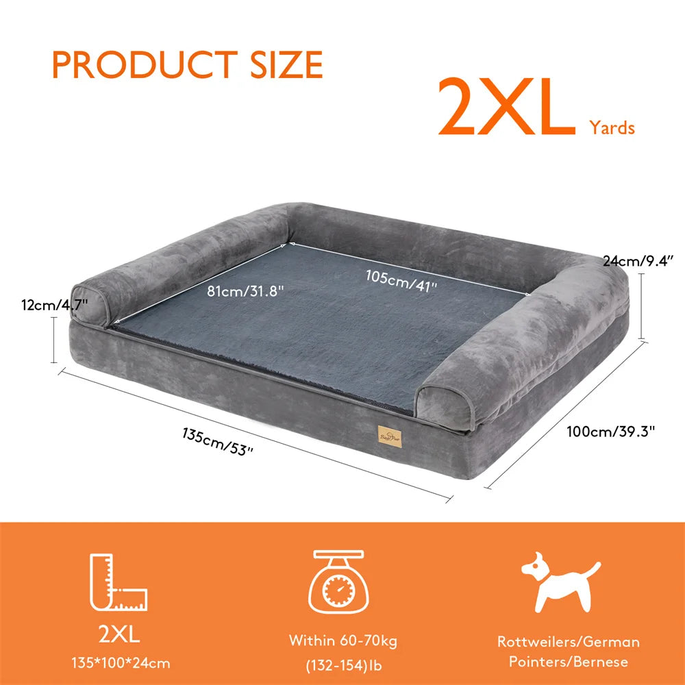 Orthopedic Memory Foam Dog Bed Sofa with Removable Waterproof Cover - 2XL 120x90x20 cm