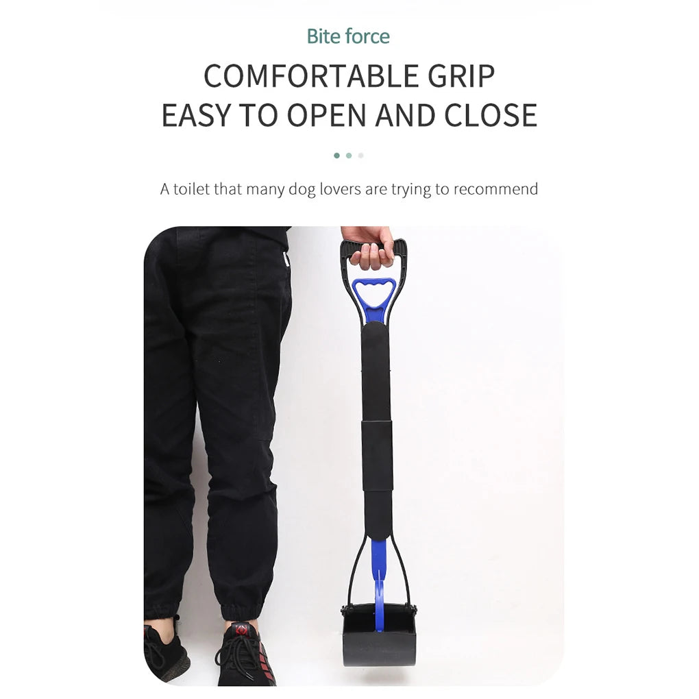 Foldable Dog Poop Scooper Long Handle Heavy Duty Jaw Clamp, Non Stick, Easy Clean