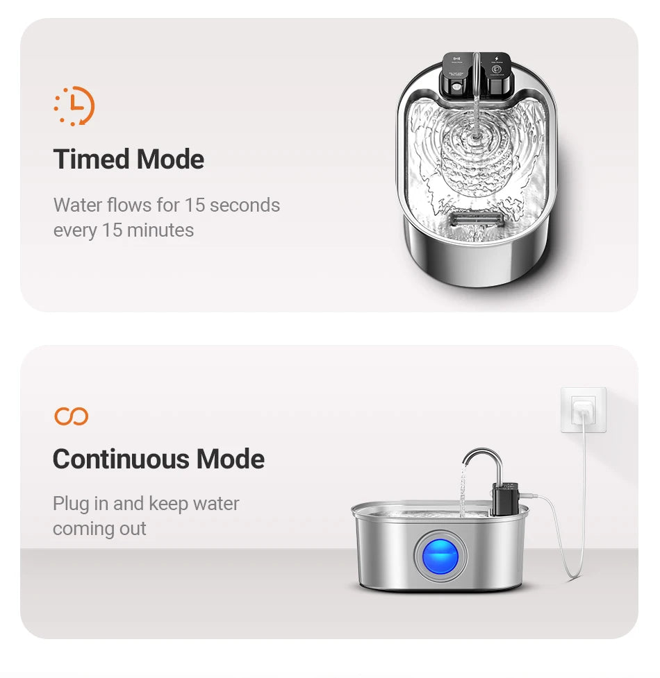 Stainless Steel Pet Water Fountain Cordless Rechargeable 3.2L with Smart Sensor Pump