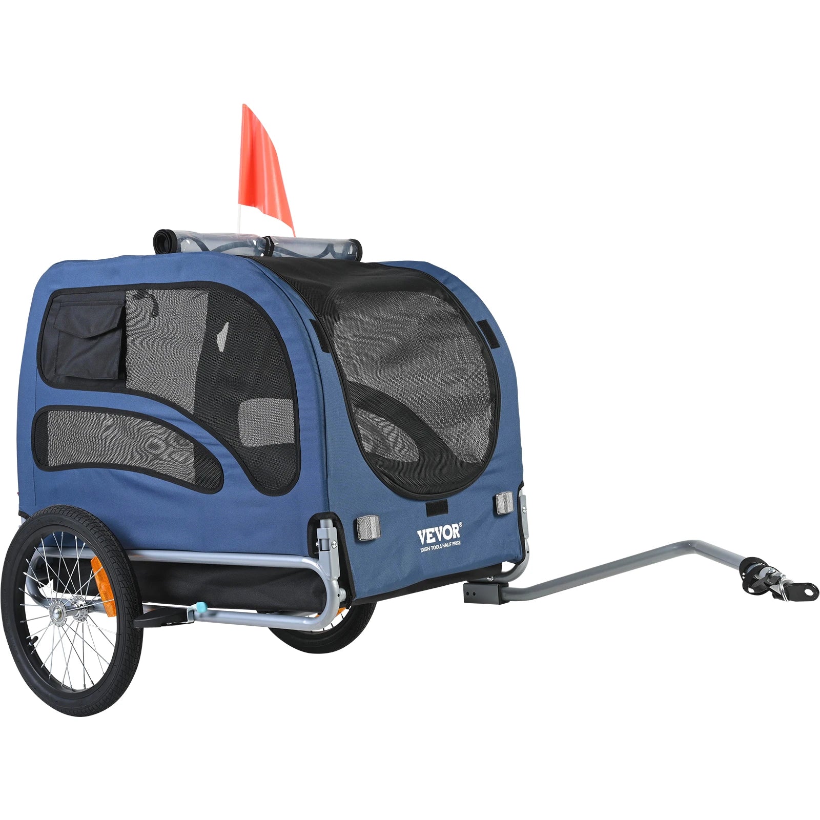 Dog Bicycle Trailer Carrier Foldable Heavy Duty Steel Frame 100lb Capacity with Reflectors Flag