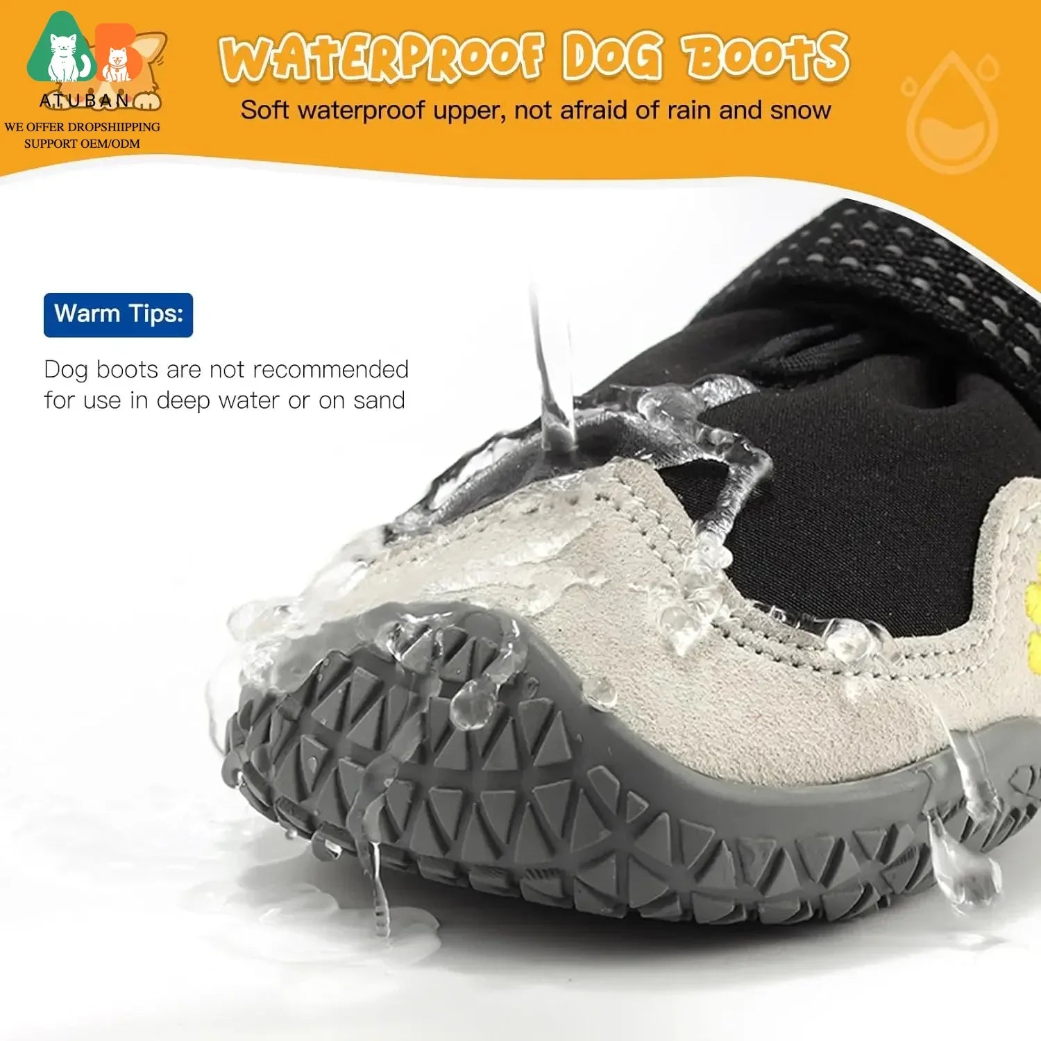 Waterproof Dog Boots with Non Slip Sole for Medium to Large Dogs, Gray, Size 1 (see sizing chart)