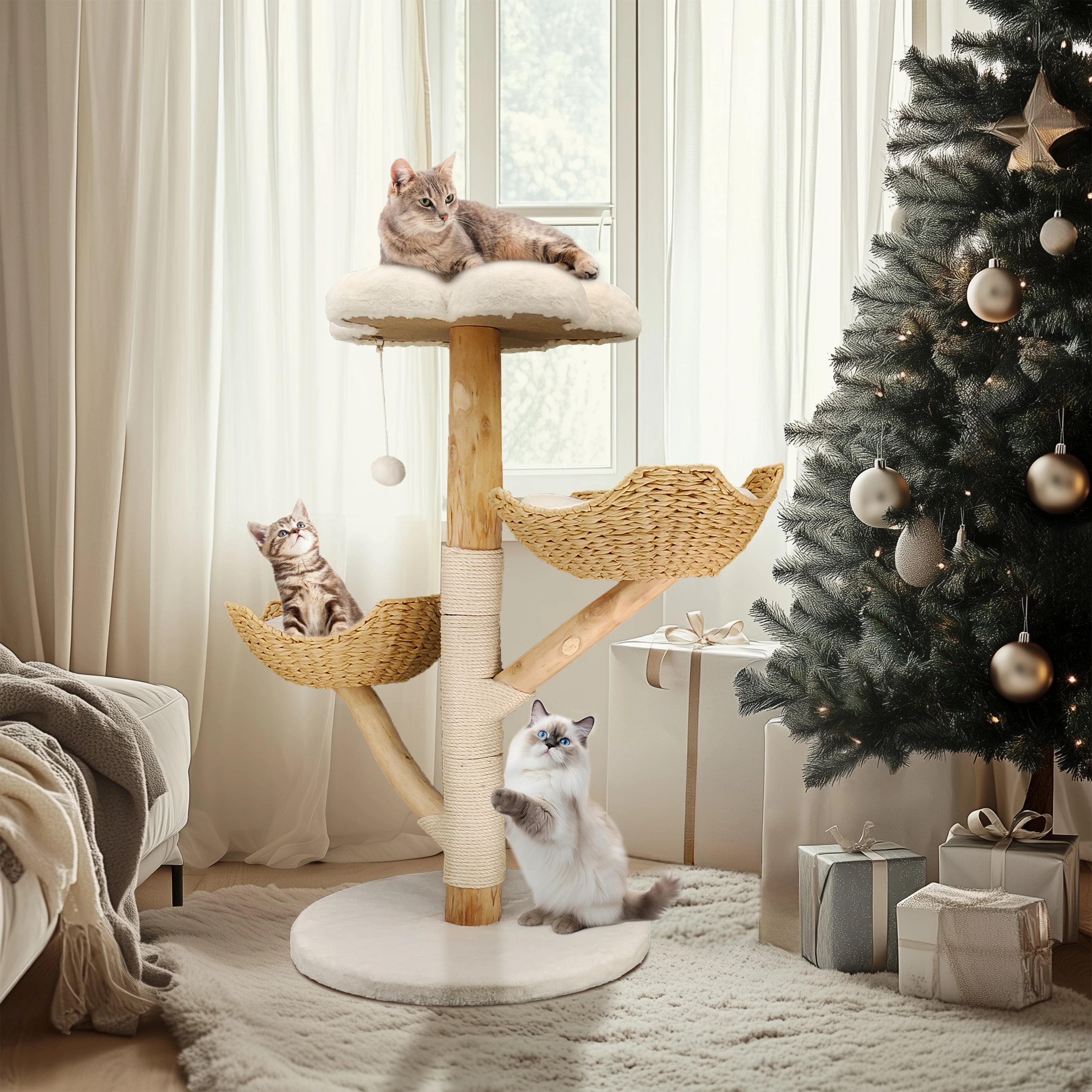Cat Tree with Sisal Scratching Post and Removable Washable Mats