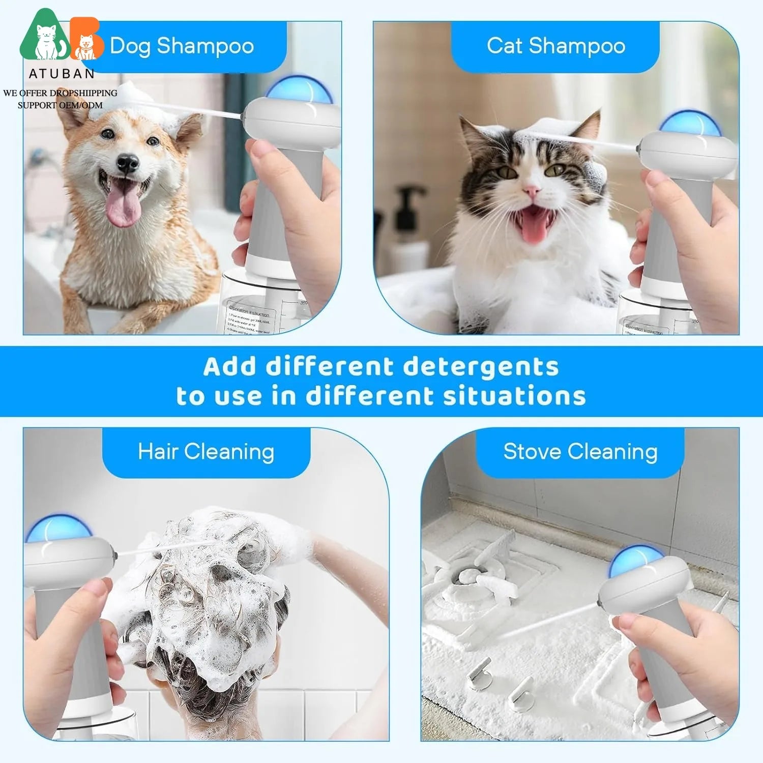 ATUBAN Dog Shampoo Dispenser, UFO Dog Shampoo Sprayer Electric Foaming Shampoo Dispenser for Dogs and Cats Washing, for Bathtub