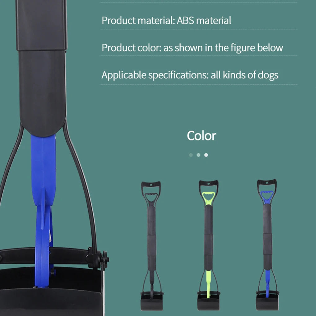 Foldable Dog Poop Scooper Long Handle Heavy Duty Jaw Clamp, Non Stick, Easy Clean