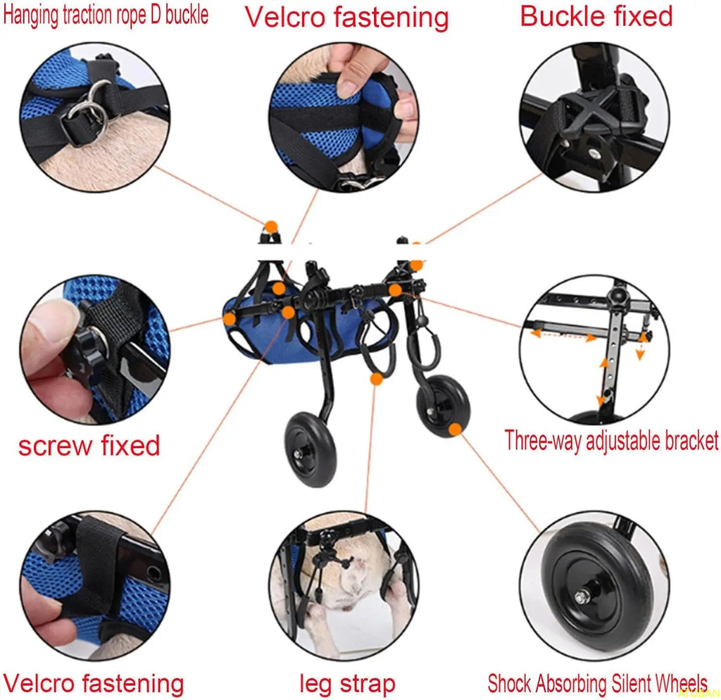 Adjustable Pet Wheelchair Cart for Dogs and Cats Lightweight Aluminum Frame Hind Leg Support, Size S (see sizing chart)