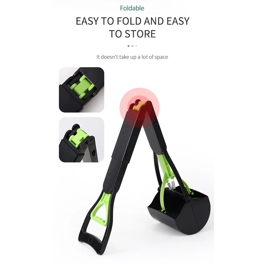 Foldable Dog Poop Scooper Long Handle Heavy Duty Jaw Clamp, Non Stick, Easy Clean