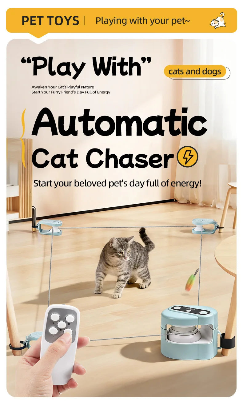 Interactive Indoor Cat Chase Toy with Remote and Adjustable Speed, Rechargeable