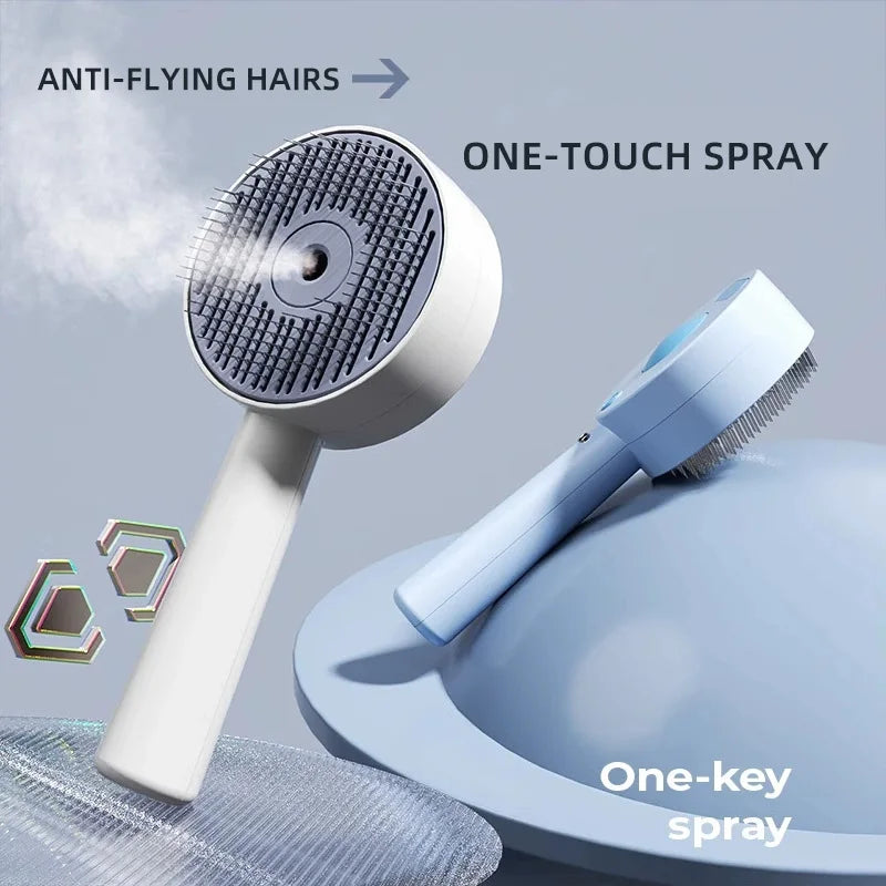 2 in 1 Spray Slicker Brush for Cats with Anti Static Mist and Deshedding Function - White
