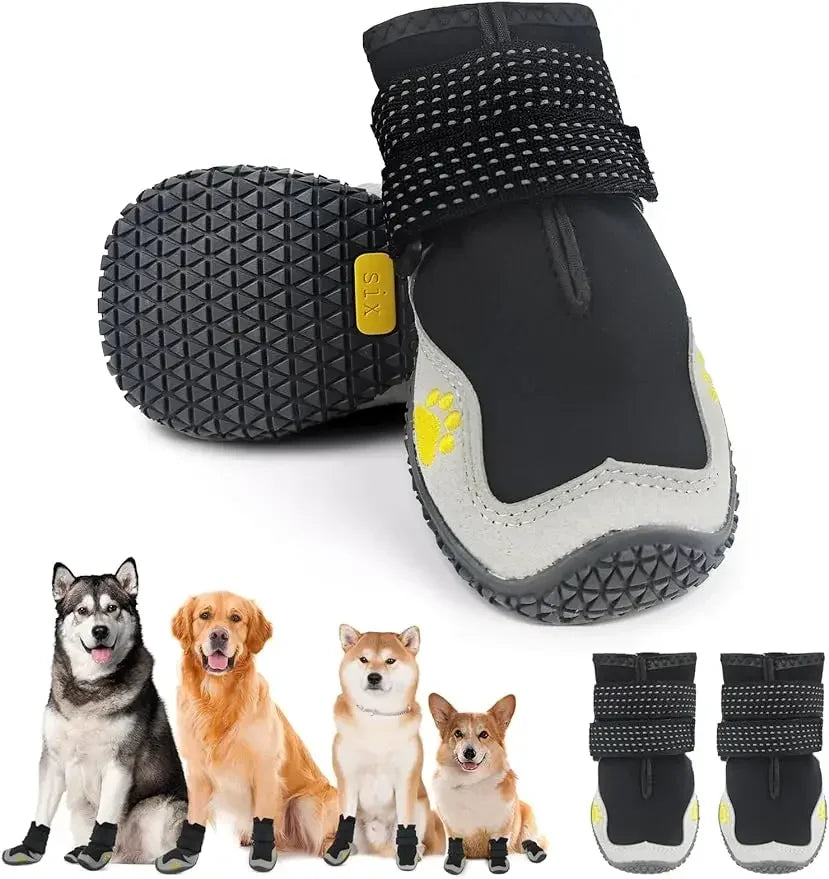 Waterproof Dog Boots with Non Slip Sole for Medium to Large Dogs, Gray, Size 3 (see sizing chart)