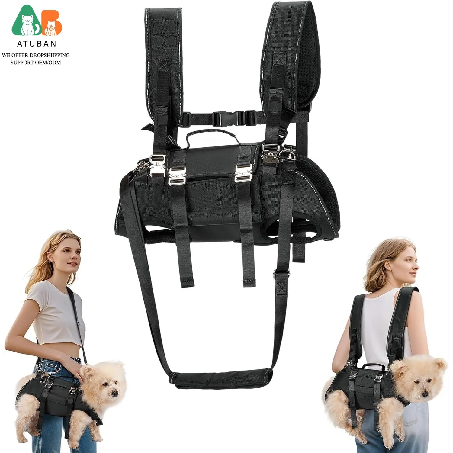 Dog Sling Carrier Lift Harness with Reinforced Handles and Adjustable Fit for Small to Medium Dogs - Black, Size M (3.6-7kg)