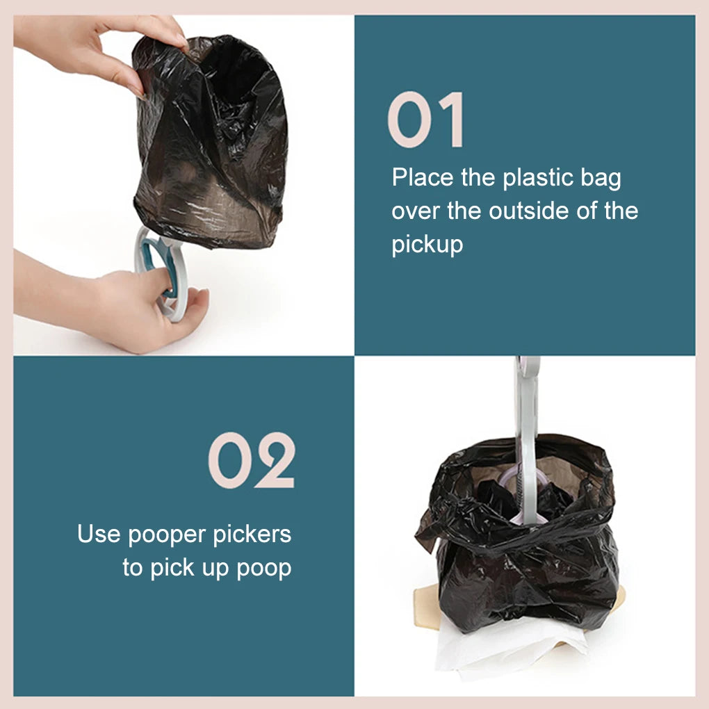 Foldable Dog Poop Scooper Long Handle Heavy Duty Jaw Clamp, Non Stick, Easy Clean