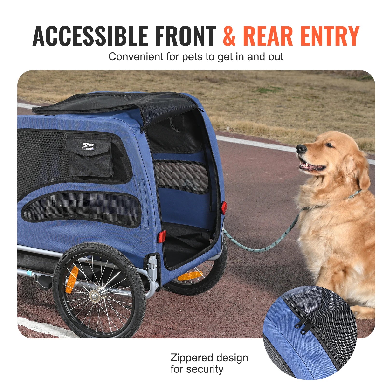 Dog Bicycle Trailer Carrier Foldable Heavy Duty Steel Frame 100lb Capacity with Reflectors Flag