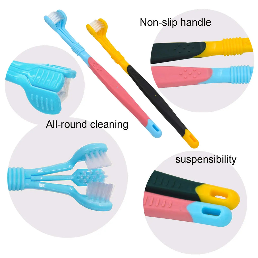 3 Sided Pet Toothbrush for Dogs,  Soft Bristles for Daily Dental Cleaning