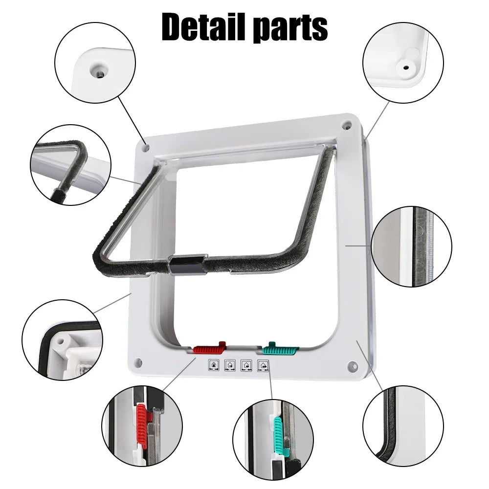 ABS Plastic Pet Door Flap with 4 Way Lock Weatherproof Seal for Cats and Small Dogs (M: 19*19.7*5.3cm)