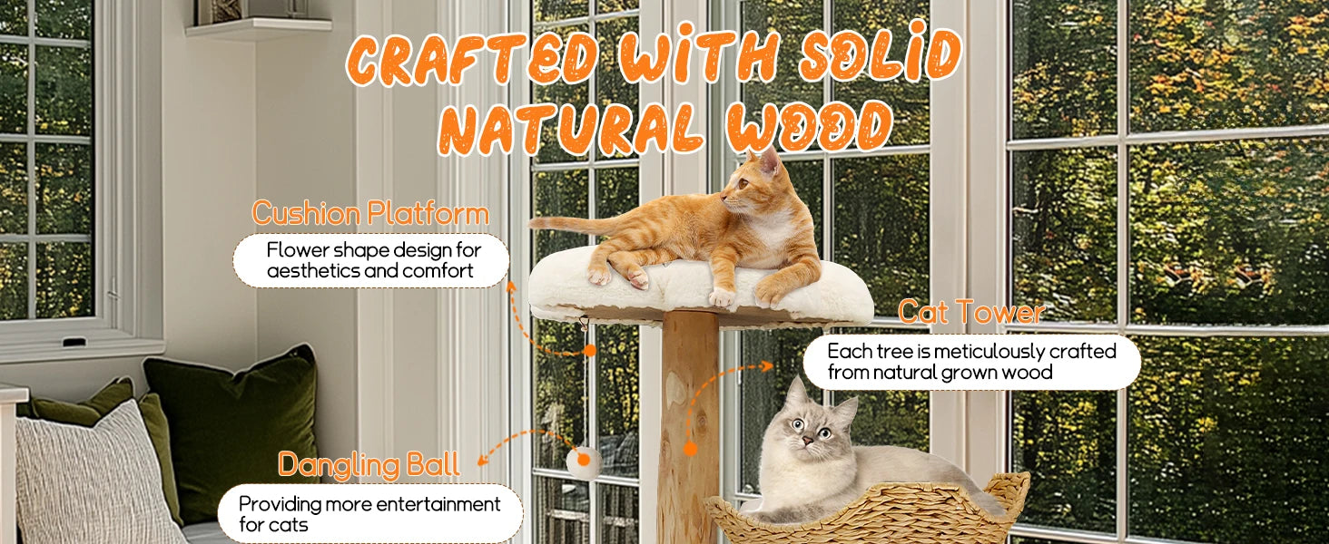 Cat Tree with Sisal Scratching Post and Removable Washable Mats