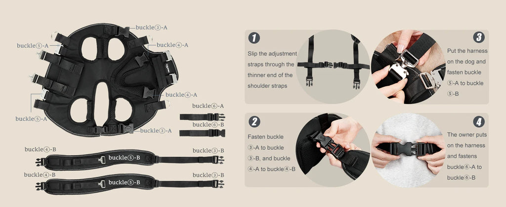Dog Sling Carrier Lift Harness with Reinforced Handles and Adjustable Fit for Small to Medium Dogs - Black, Size L-7.1-11KG