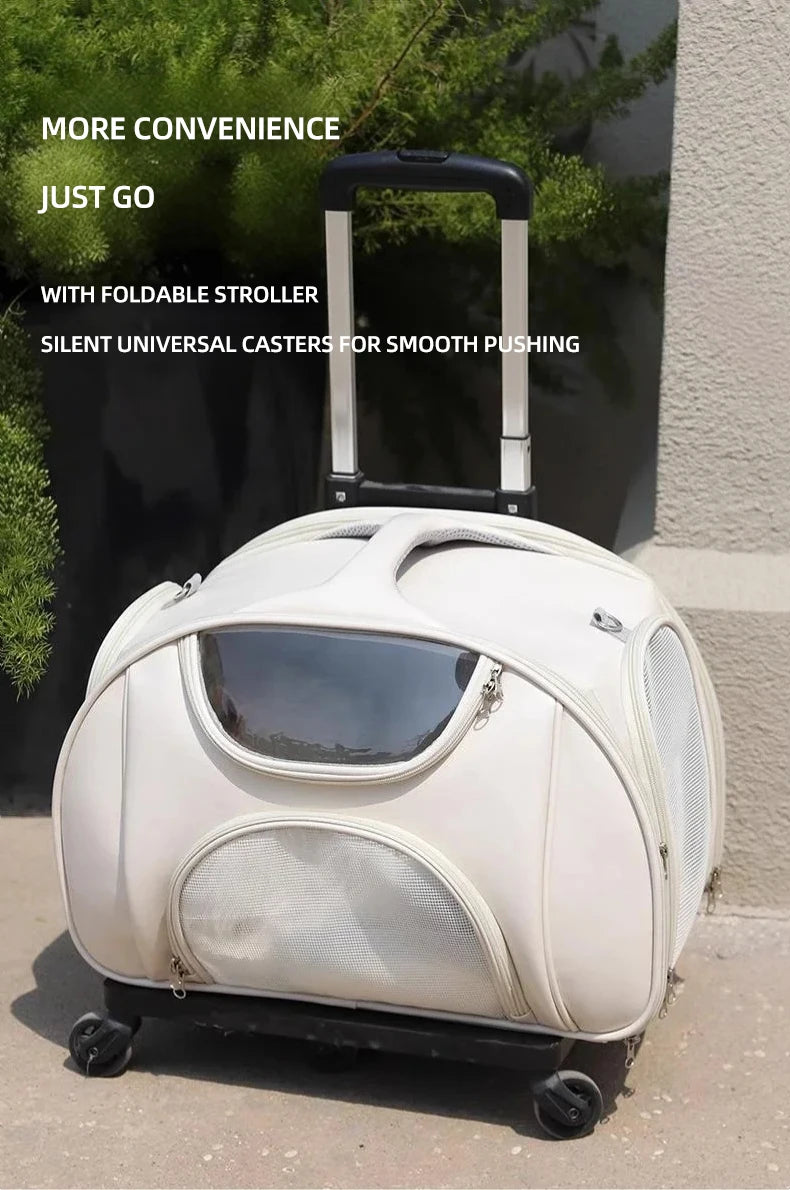 Soft Sided Expandable Pet Carrier Backpack with Ventilated Panels and trolley