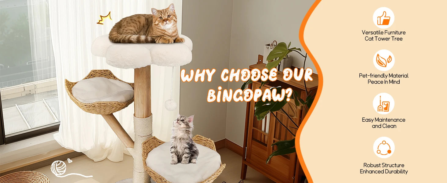 Cat Tree with Sisal Scratching Post and Removable Washable Mats