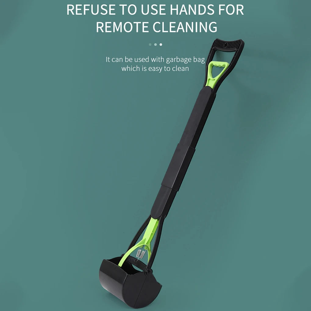 Foldable Dog Poop Scooper Long Handle Heavy Duty Jaw Clamp, Non Stick, Easy Clean