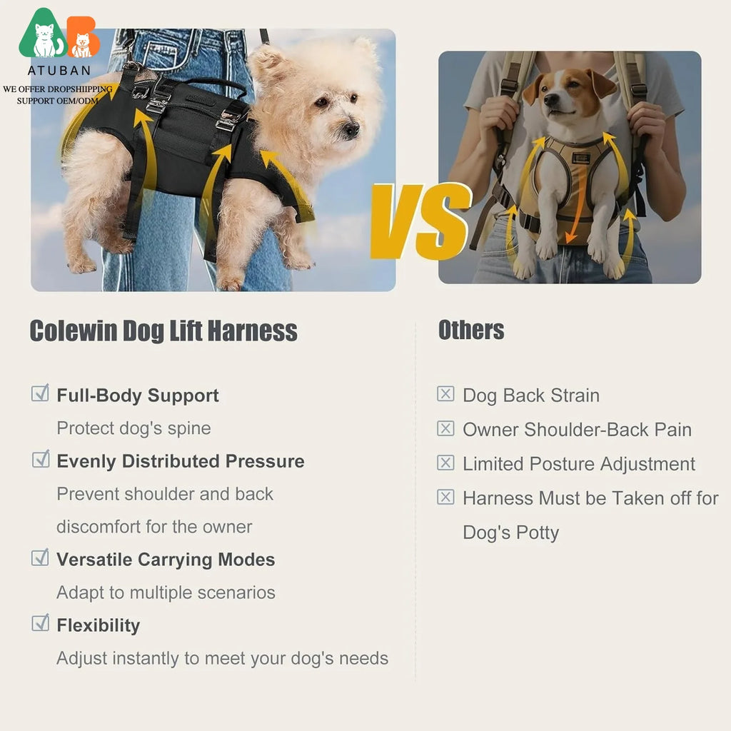 Dog Sling Carrier Lift Harness with Reinforced Handles and Adjustable Fit for Small to Medium Dogs - Black, Size M (3.6-7kg)