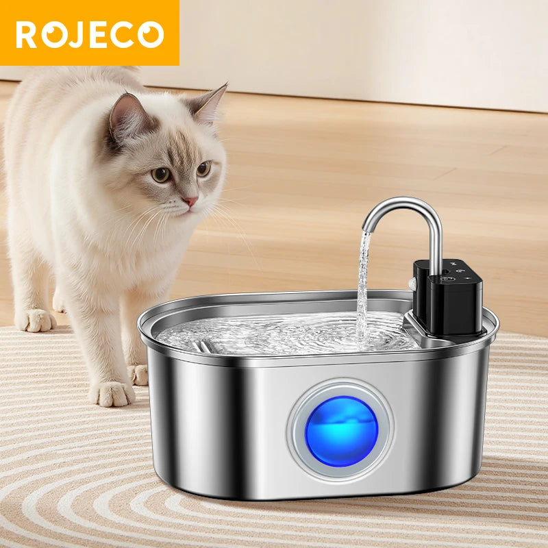 Stainless Steel Pet Water Fountain Cordless Rechargeable 3.2L with Smart Sensor Pump
