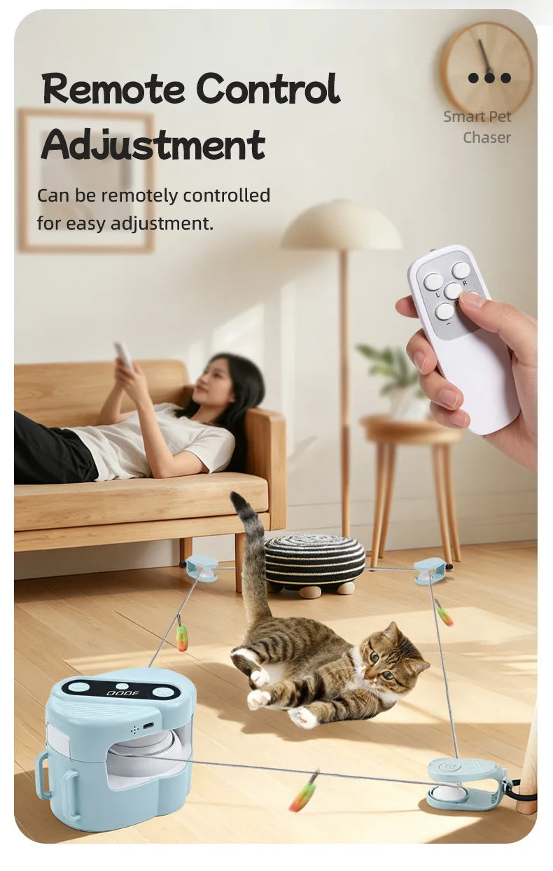 Interactive Indoor Cat Chase Toy with Remote and Adjustable Speed, Rechargeable