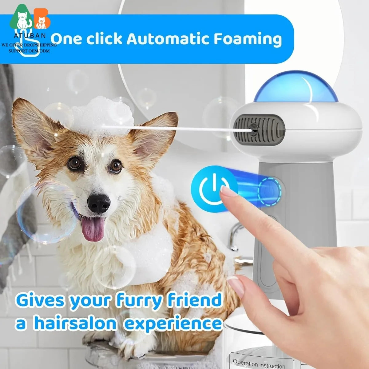 ATUBAN Dog Shampoo Dispenser, UFO Dog Shampoo Sprayer Electric Foaming Shampoo Dispenser for Dogs and Cats Washing, for Bathtub