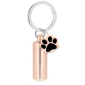 Paw Print Cylinder Pet Urn Pendant Keychain Stainless Steel with Funnel Included - Rose Gold