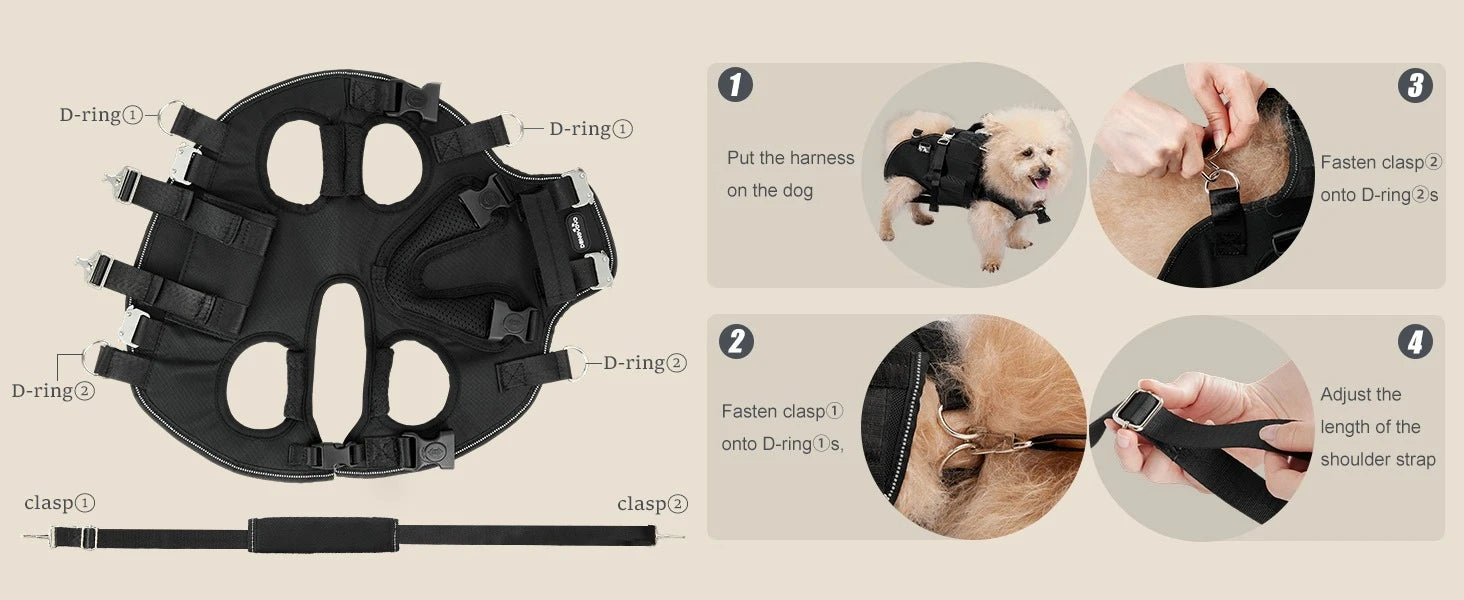 Dog Sling Carrier Lift Harness with Reinforced Handles and Adjustable Fit for Small to Medium Dogs - Black, Size L-7.1-11KG