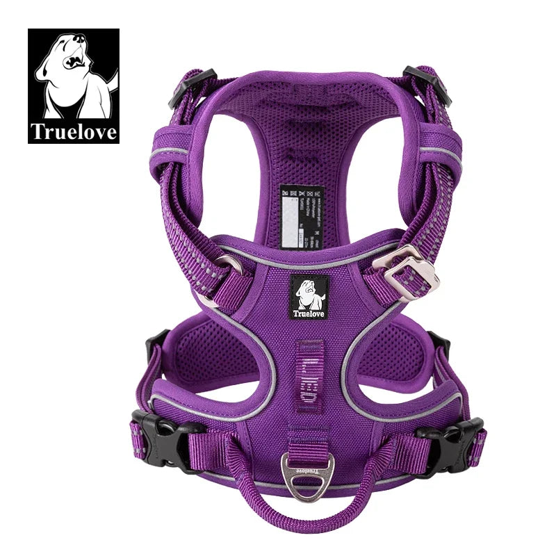 Dog Harness with Breathable Mesh Padding and reflective trim - Adjustable Lightweight Fit, Purple, size XL