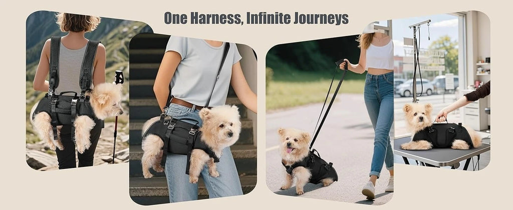Dog Sling Carrier Lift Harness with Reinforced Handles and Adjustable Fit for Small to Medium Dogs - Black, Size S (2-3.5kg)