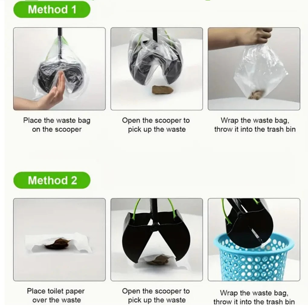Foldable Dog Poop Scooper Long Handle Heavy Duty Jaw Clamp, Non Stick, Easy Clean