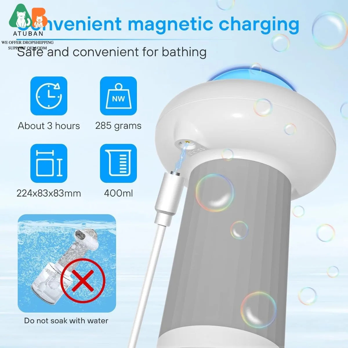 ATUBAN Dog Shampoo Dispenser, UFO Dog Shampoo Sprayer Electric Foaming Shampoo Dispenser for Dogs and Cats Washing, for Bathtub
