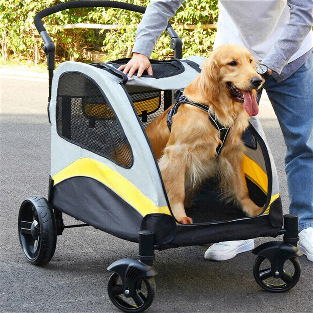 Heavy Duty Pet Stroller with 4 Wheels and Brake - Foldable. (Large)